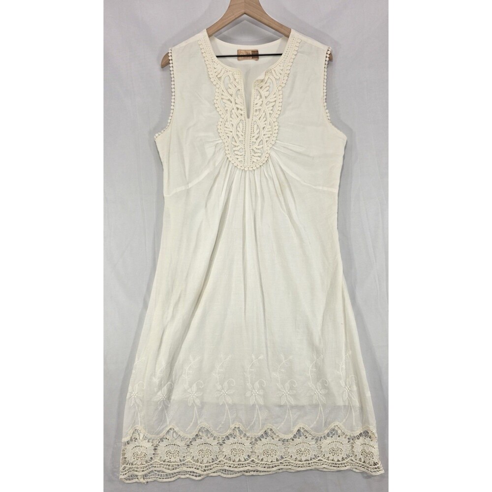 Ivory Cotton Dress Women's 12 Embroidered Lace Boho Cottage Romantic Coastal